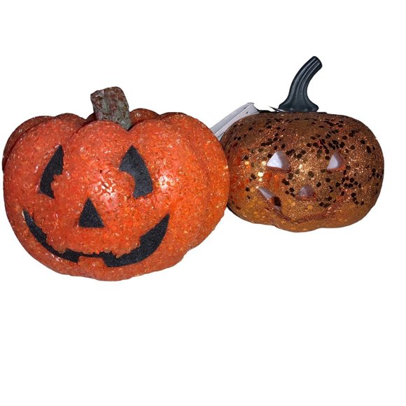 Two Pumpkin Tabletop Decorations- one lights - Picture 1 of 11